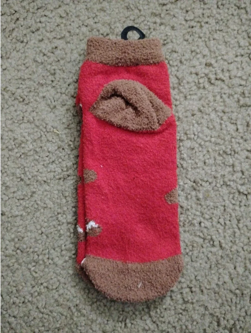 Christmas House Holiday Cozy Socks - Gingerbread Man Red Fuzzy Socks